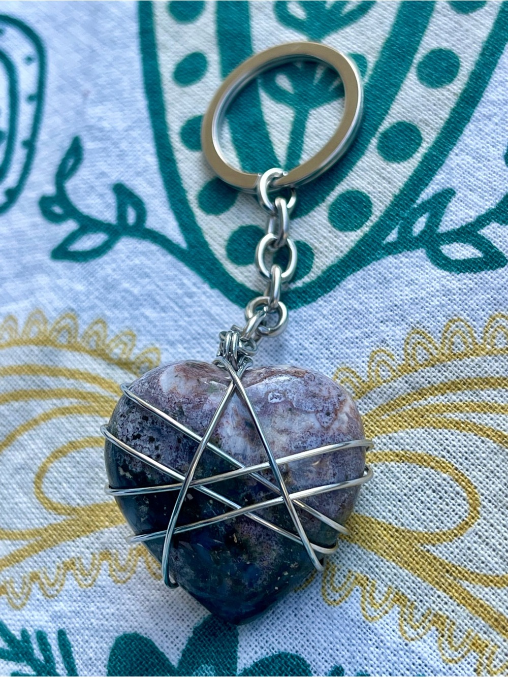 Jasper Heart Key Chain Stainless Steel Purple